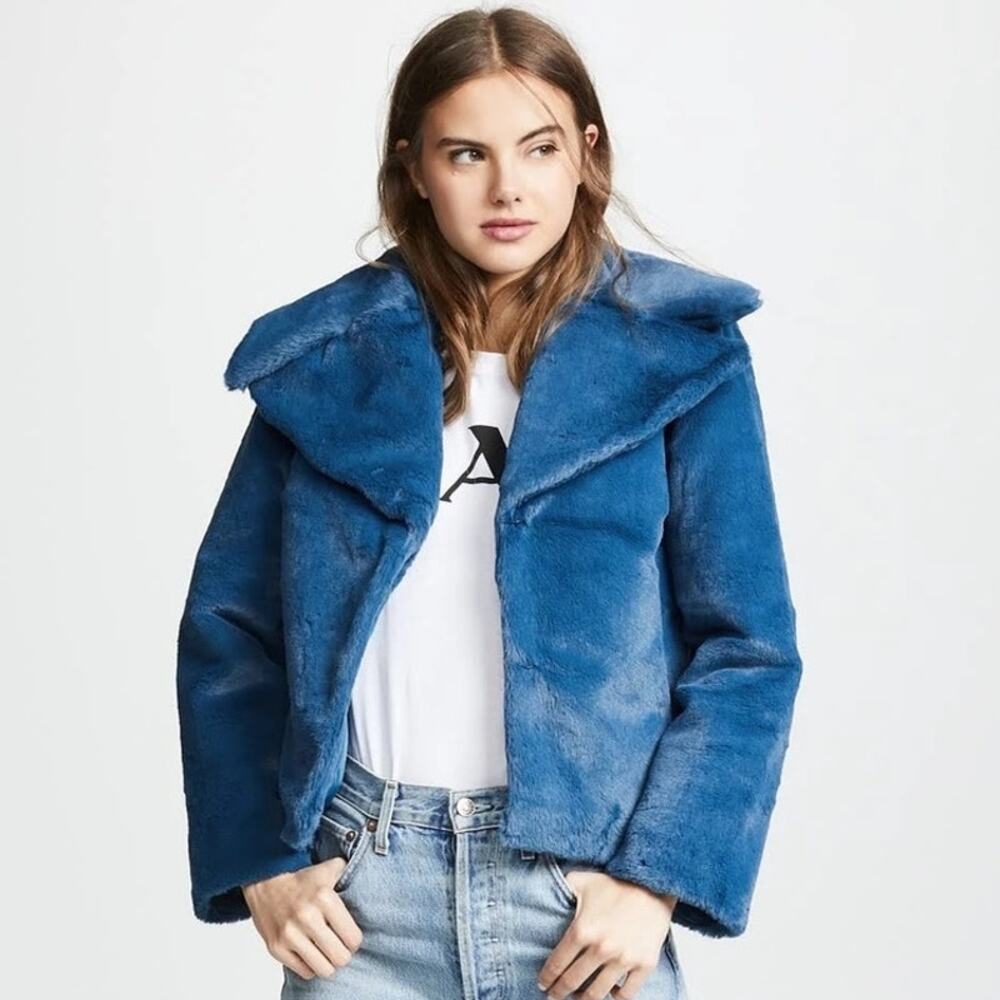 Yumi Kim Park City Faux-Fur Jacket Blue Size M